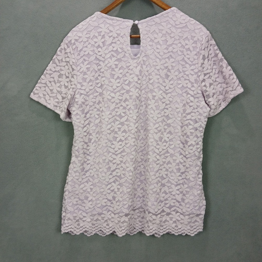 Teddi Rose Blouse Top Women XL Lavender Purple Floral Lace Overlay Scalloped Hem - Picture 2 of 8